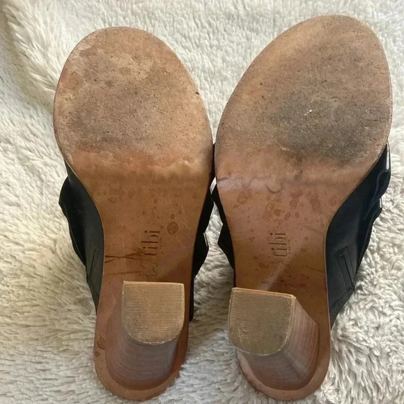 Tibi Black Peep Toe Leather Mule High Heel Sandals - Women’s size 38 us size 8 - Picture 6 of 7